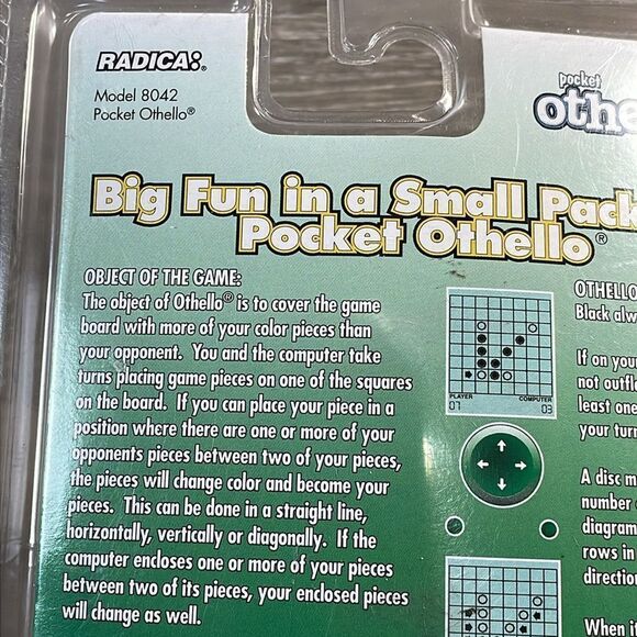 NEW Radica Pocket Othello Electronic Game Vintage 1999- Model 8042 Black Green - Picture 3 of 8